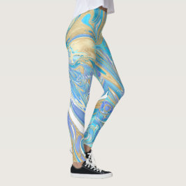 Pearlescent Aqua & Gold Liquid Marble Leggings