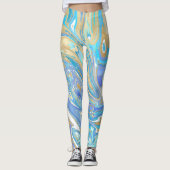 Pearlescent Aqua & Gold Liquid Marble Leggings (Voorkant)