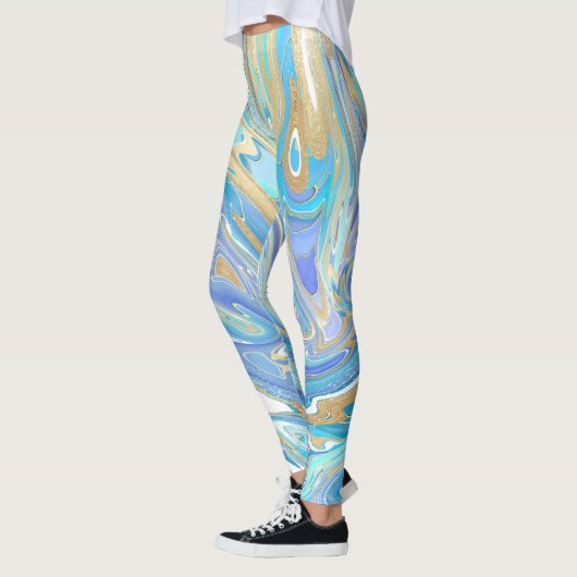 Pearlescent Aqua & Gold Liquid Marble Leggings (Links)