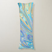 Pearlescent Aqua & Gold Liquid Marble Lichaamskussen (Voorkant Verticaal)