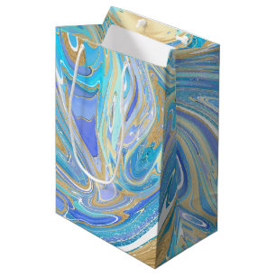 Pearlescent Aqua & Gold Liquid Marble Medium Cadeauzakje