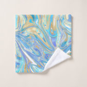 Pearlescent Aqua & Gold Liquid Marble & Monogram Bad Handdoek (Wasdoekje)