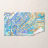 Pearlescent Aqua & Gold Liquid Marble & Monogram Bad Handdoek (Handdoek)