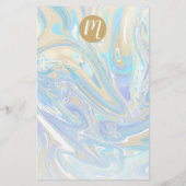 Pearlescent Aqua & Gold Liquid Marble & Monogram Briefpapier (Achterkant)