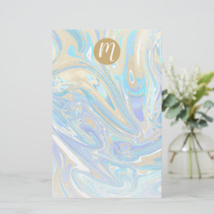 Pearlescent Aqua & Gold Liquid Marble & Monogram Briefpapier