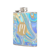Pearlescent Aqua & Gold Liquid Marble & Monogram Heupfles (Links)
