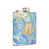 Pearlescent Aqua & Gold Liquid Marble & Monogram Heupfles (Rechts)