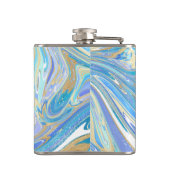 Pearlescent Aqua & Gold Liquid Marble & Monogram Heupfles (Achterkant)