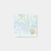 Pearlescent Aqua & Gold Liquid Marble & Monogram