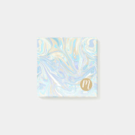 Pearlescent Aqua & Gold Liquid Marble & Monogram Post-it® Notes
