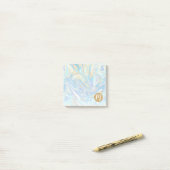 Pearlescent Aqua & Gold Liquid Marble & Monogram Post-it® Notes (Op bureau)