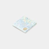 Pearlescent Aqua & Gold Liquid Marble & Monogram Post-it® Notes (Schuin)