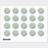 Pearlescent Aqua & Gold Liquid Marble & Monogram Ronde Sticker (Vel)