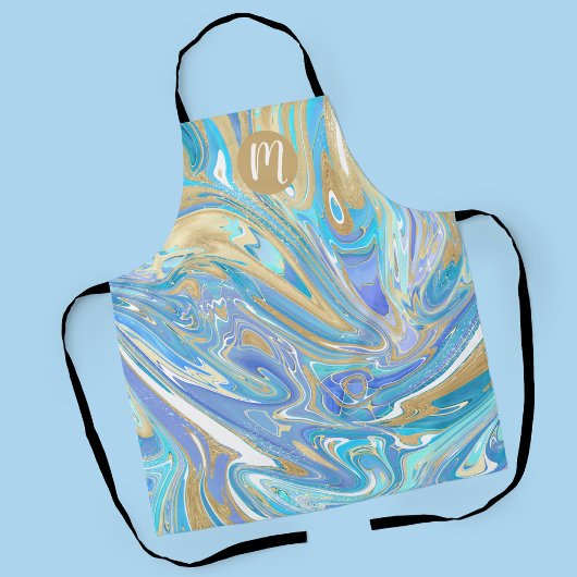 Pearlescent Aqua & Gold Liquid Marble & Monogram Schort