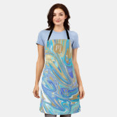 Pearlescent Aqua & Gold Liquid Marble & Monogram Schort (Gedragen)