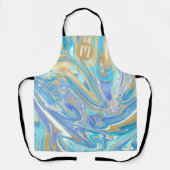 Pearlescent Aqua & Gold Liquid Marble & Monogram Schort (Voorkant)