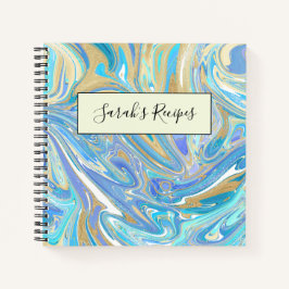 Pearlescent Aqua & Gold Liquid Marble Notitieboek