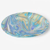 Pearlescent Aqua & Gold Liquid Marble Papieren Bordje (Gekanteld)
