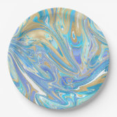 Pearlescent Aqua & Gold Liquid Marble Papieren Bordje (Voorkant)