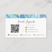 Pearlescent Aqua & Gold Liquid Marble QR code Visitekaartje (Achterkant)
