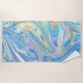 Pearlescent Aqua & Gold Liquid Marble Strandlaken (Voorkant)
