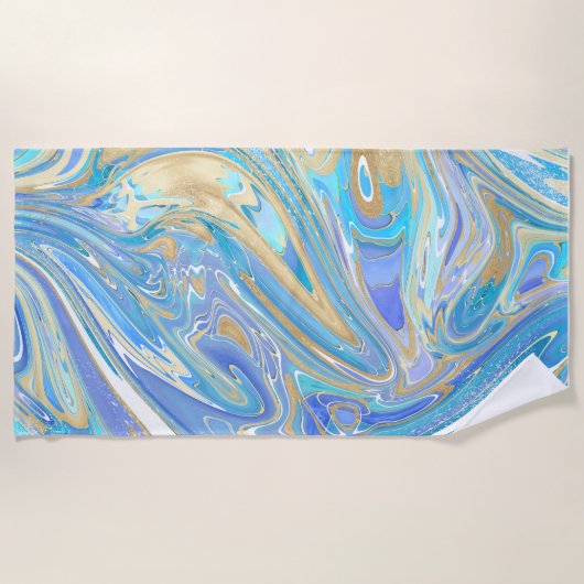 Pearlescent Aqua & Gold Liquid Marble Strandlaken (Voorkant)