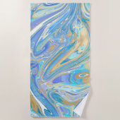 Pearlescent Aqua & Gold Liquid Marble Strandlaken (Voorkant)