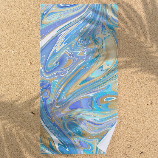 Pearlescent Aqua & Gold Liquid Marble Strandlaken