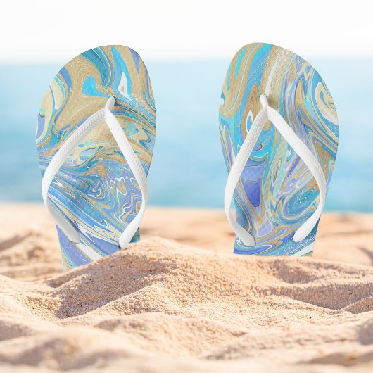 Pearlescent Aqua & Gold Liquid Marble Teenslippers