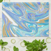 Pearlescent Aqua & Gold Liquid Marble Theedoek (Gevouwen)