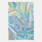 Pearlescent Aqua & Gold Liquid Marble Theedoek (Verticaal)