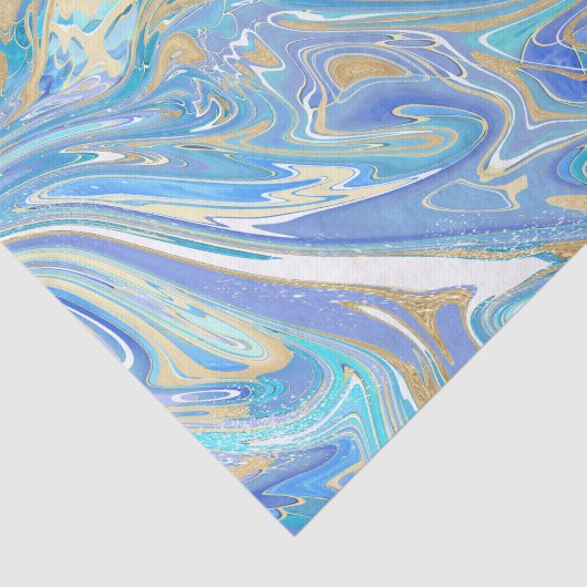 Pearlescent Aqua & Gold Liquid Marble Tissuepapier (Detail)
