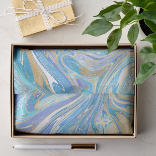 Pearlescent Aqua & Gold Liquid Marble Tissuepapier (Geschenk)