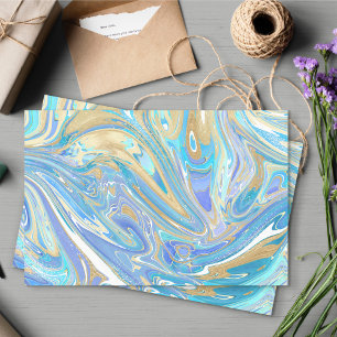 Pearlescent Aqua & Gold Liquid Marble Tissuepapier