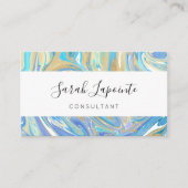 Pearlescent Aqua & Gold Liquid Marble Visitekaartje (Voorkant)