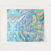 Pearlescent Aqua & Gold Liquid Marble Wandkleed (Voorkant (horizontaal))