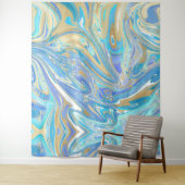 Pearlescent Aqua & Gold Liquid Marble Wandkleed (In situ)