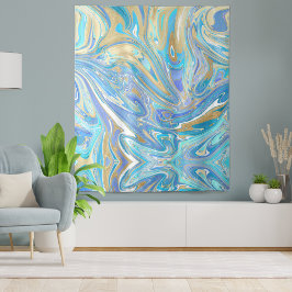 Pearlescent Aqua & Gold Liquid Marble Wandkleed