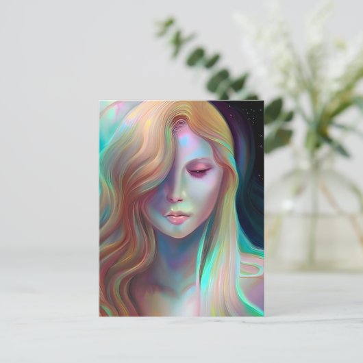Pearlescent Fantasy AI Art  Etherische Vrouw Briefkaart (Staand voorkant)