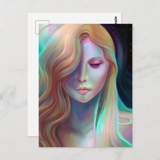 Pearlescent Fantasy AI Art Etherische Vrouw Briefkaart (Voorkant / Achterkant)