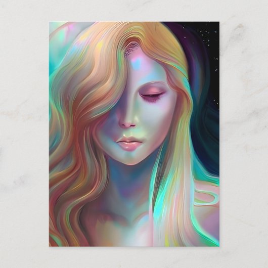 Pearlescent Fantasy AI Art Etherische Vrouw Briefkaart (Voorkant)