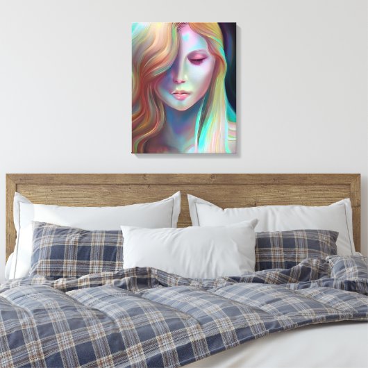 Pearlescent Fantasy AI Art  Etherische Vrouw Canvas Afdruk (Insitu (Slaapkamer))