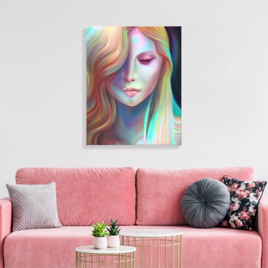 Pearlescent Fantasy AI Art  Etherische Vrouw Canvas Afdruk (Insitu (Woonkamer))
