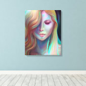 Pearlescent Fantasy AI Art Etherische Vrouw Canvas Afdruk (Insitu (Houten vloer))
