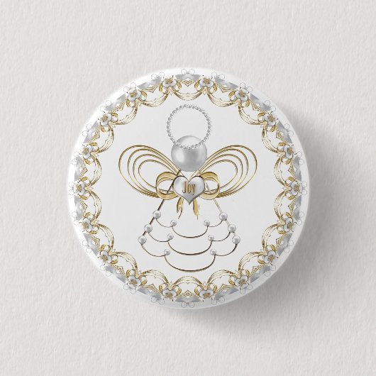 Pearls and Gold - Metallic kerstengel uit Joy Ronde Button 3,2 Cm (Voorkant)