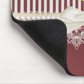 Pearls and Lace Deep Red Stripes Bow and Name Muismat (Hoek)