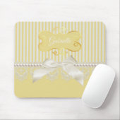 Pearls and Lace Gold Stripes Ivory Bow met naam Muismat (Met muis)