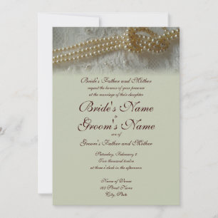 Pearls and Lace Wedding Invitation (Formele uitnod Kaart