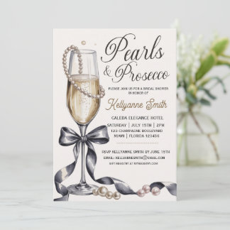 Pearls and Prosecco Black Bow Bridal Shower  Kaart