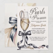 Pearls and Prosecco Black Bow Bridal Shower  Kaart (Voorkant / Achterkant)